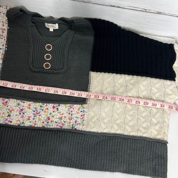 Mello Patchwork Sweater Colorblock Knit Henley Boho Size Small - Picture 7 of 9